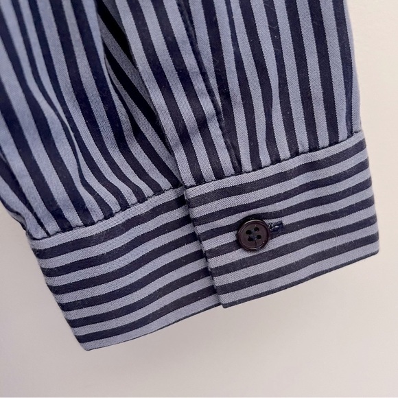 Lafayette 148 Asymmetrical Stripe Button Down Contemporary Shirt Blues M - Picture 9 of 10